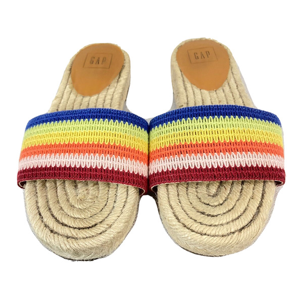 Gap Sandals Womens Sz 7 Multicolor‎ Rainbow Striped Espadrille Slides - Picture 2 of 6